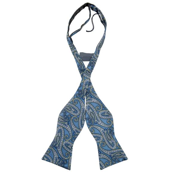 Daniel Cremieux Blue Paisley 100% Silk Self Tie Bow Tie - Picture 3 of 6